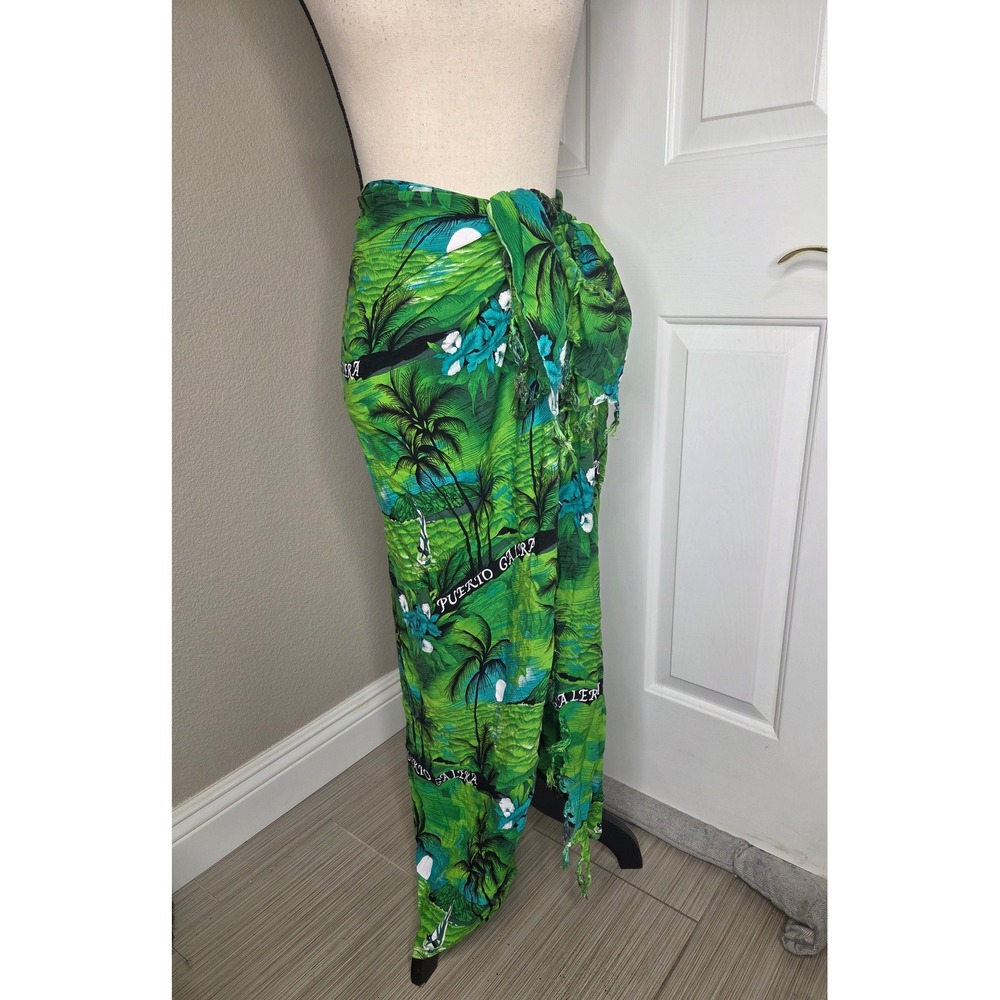 Puerto Galera Tropical Sarong Wrap Green Palm Tree Hibiscus Beach Cover Up Skirt